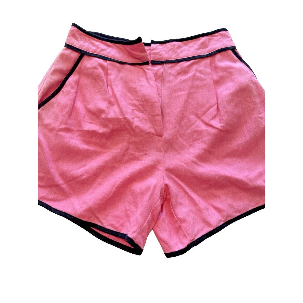 Strut & Bolt Women's Small Pink/Black Linen Trim High Waisted Pleated Shorts NWT